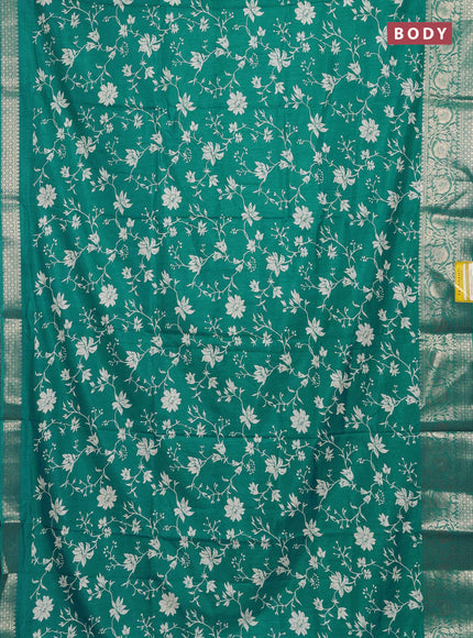 Semi dola saree teal blue with allover prints and zari woven border