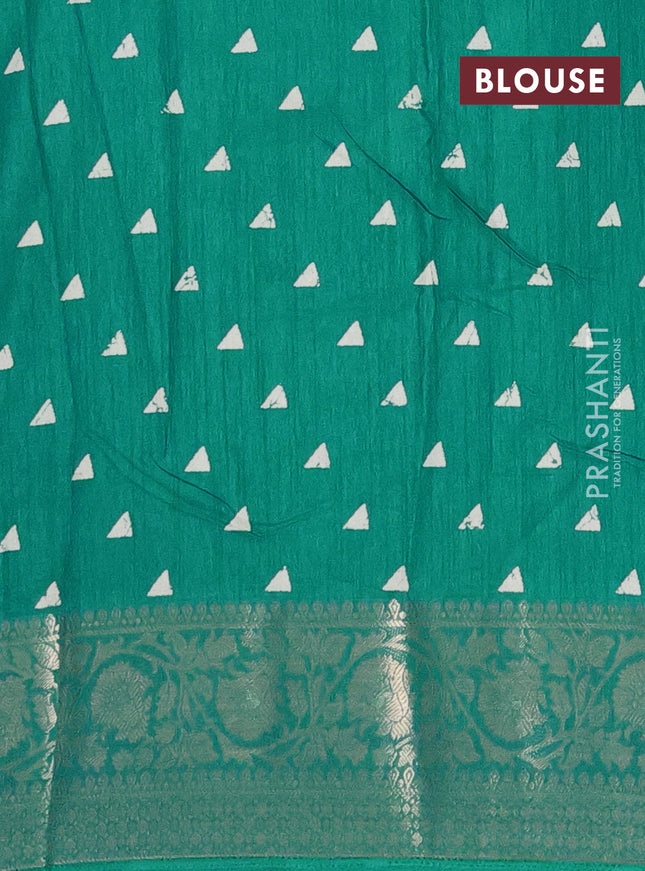 Semi dola saree teal blue with allover prints and zari woven border