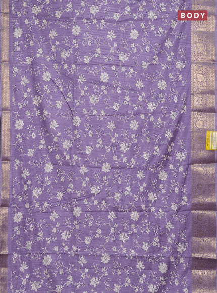 Semi dola saree pastel lavender with allover prints and zari woven border