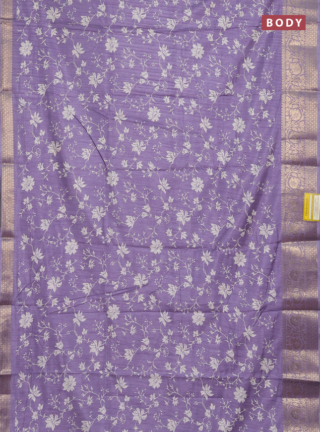 Semi dola saree pastel lavender with allover prints and zari woven border