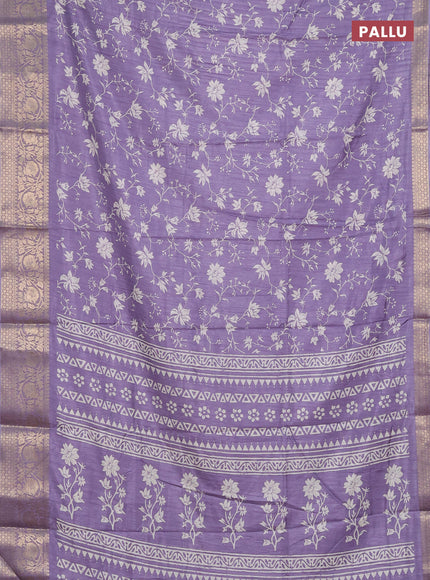 Semi dola saree pastel lavender with allover prints and zari woven border