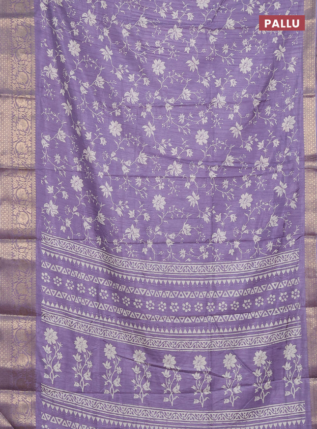 Semi dola saree pastel lavender with allover prints and zari woven border