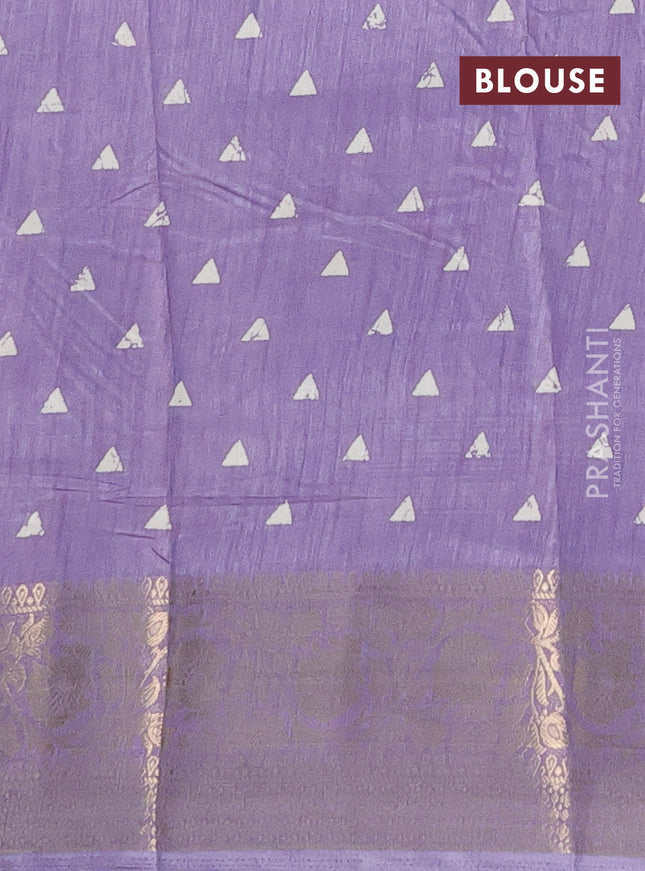 Semi dola saree pastel lavender with allover prints and zari woven border