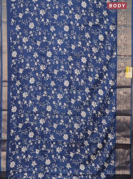 Semi dola saree peacock blue with allover prints and zari woven border