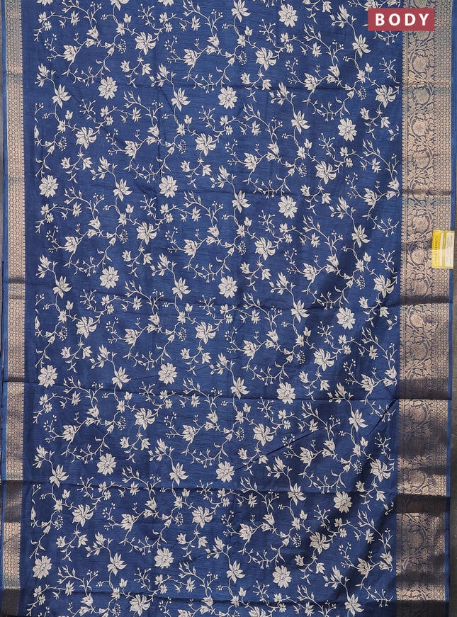 Semi dola saree peacock blue with allover prints and zari woven border