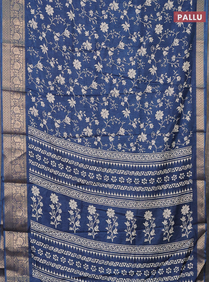 Semi dola saree peacock blue with allover prints and zari woven border