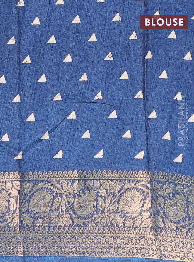 Semi dola saree peacock blue with allover prints and zari woven border