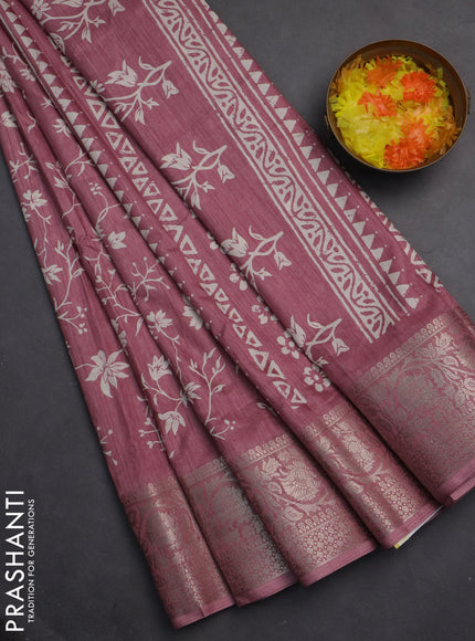 Semi dola saree mauve pink with allover prints and zari woven border