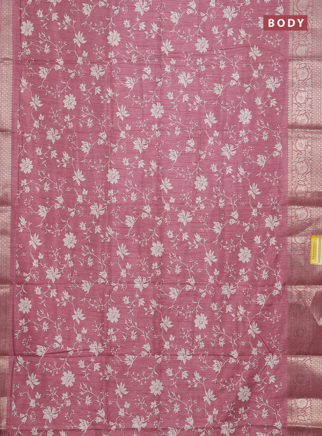 Semi dola saree mauve pink with allover prints and zari woven border