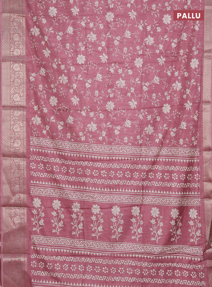 Semi dola saree mauve pink with allover prints and zari woven border