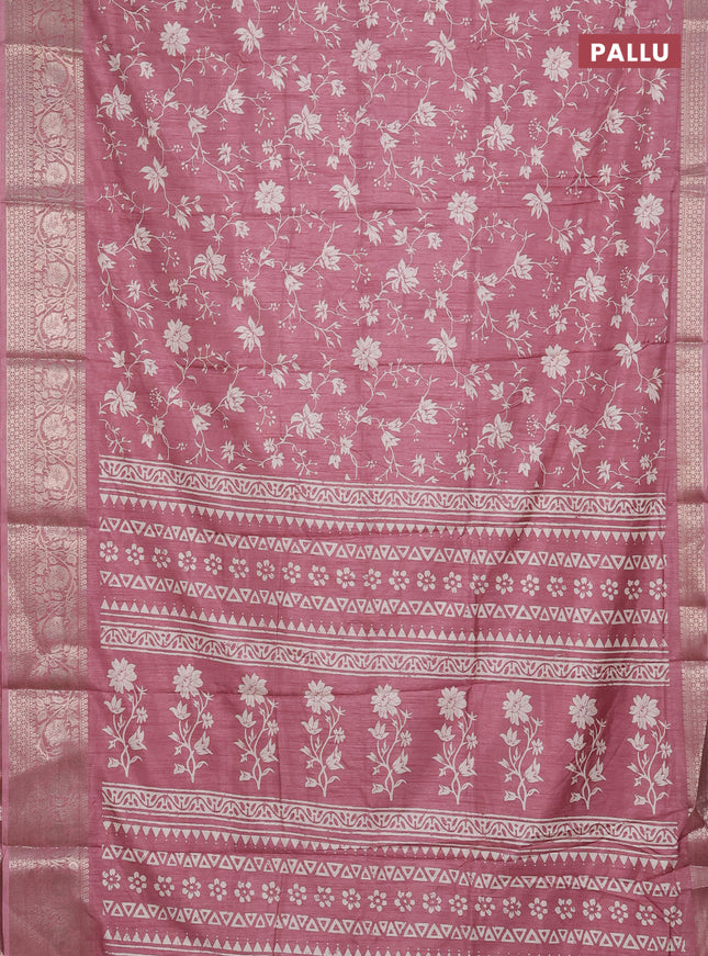 Semi dola saree mauve pink with allover prints and zari woven border