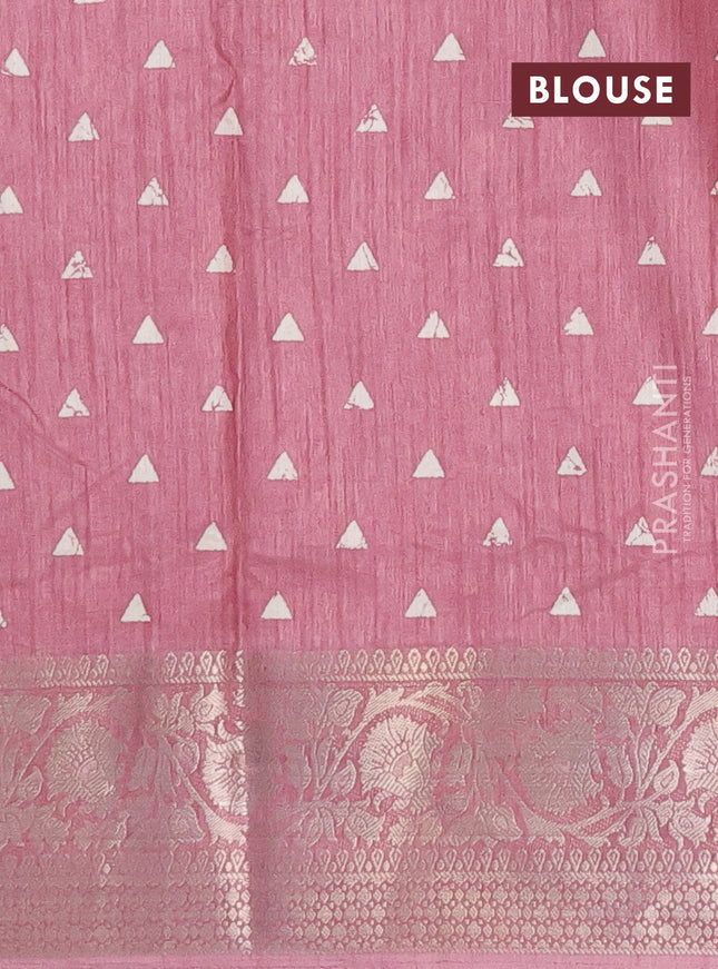 Semi dola saree mauve pink with allover prints and zari woven border