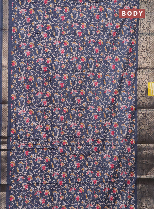 Semi dola saree peacock blue with allover prints and zari woven border