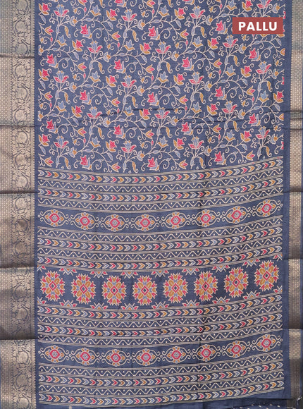 Semi dola saree peacock blue with allover prints and zari woven border