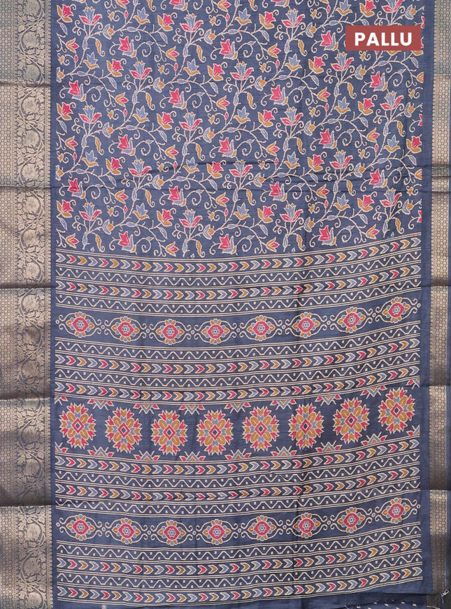 Semi dola saree peacock blue with allover prints and zari woven border