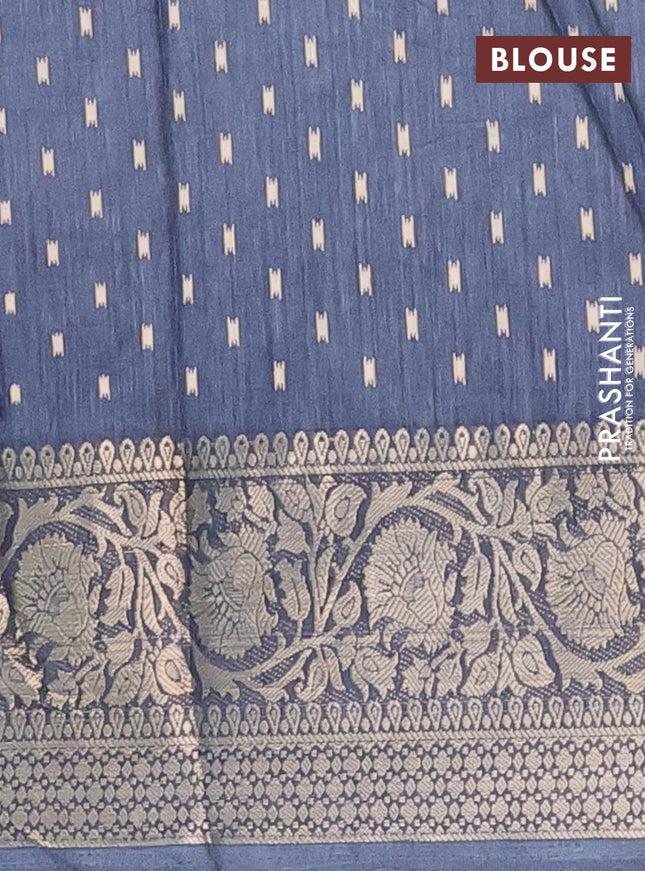 Semi dola saree peacock blue with allover prints and zari woven border