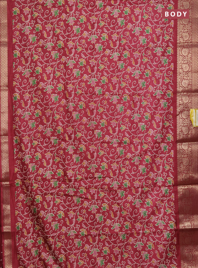 Semi dola saree maroon with allover prints and zari woven border