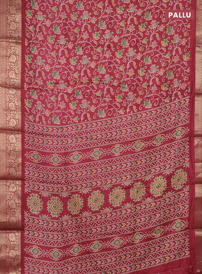 Semi dola saree maroon with allover prints and zari woven border