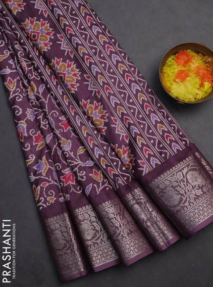Semi dola saree wine shade with allover prints and zari woven border