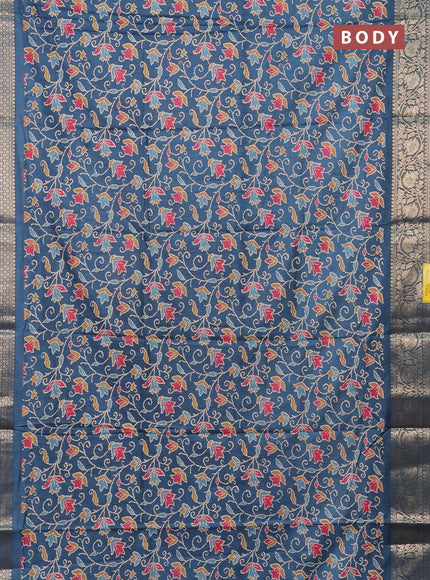 Semi dola saree blue with allover prints and zari woven border