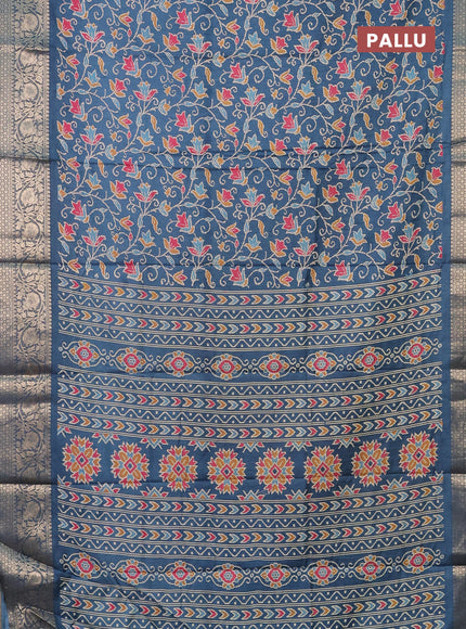 Semi dola saree blue with allover prints and zari woven border