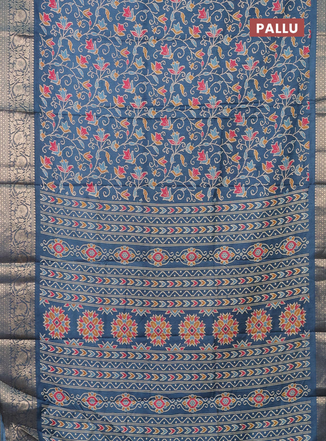 Semi dola saree blue with allover prints and zari woven border