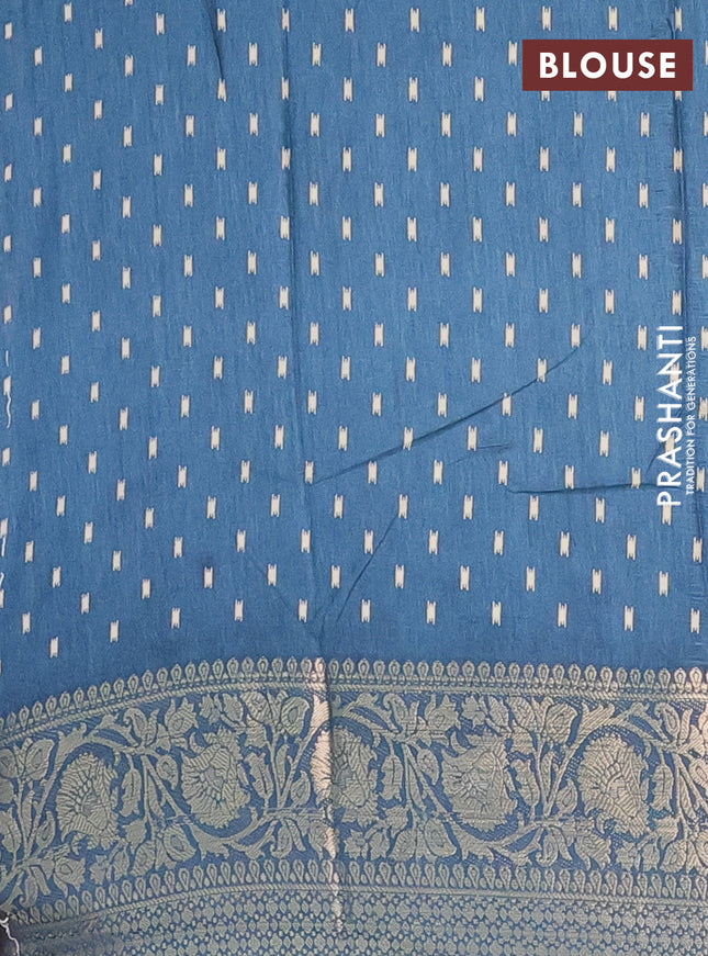 Semi dola saree blue with allover prints and zari woven border