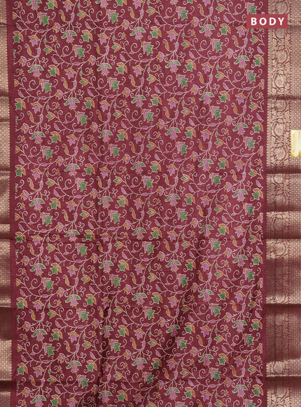 Semi dola saree maroon with allover prints and zari woven border