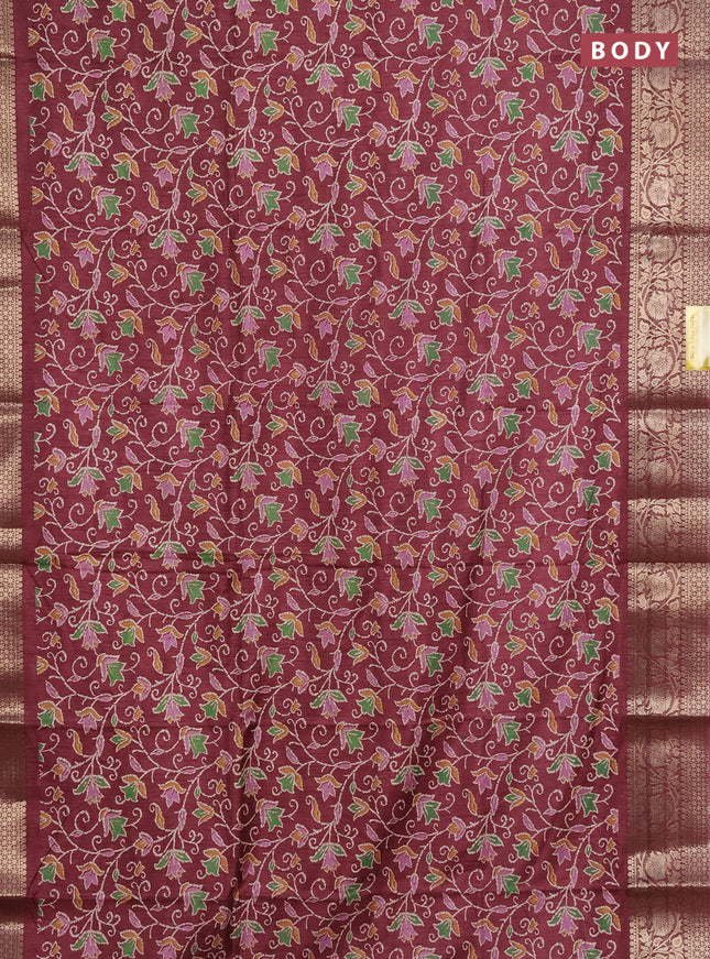 Semi dola saree maroon with allover prints and zari woven border