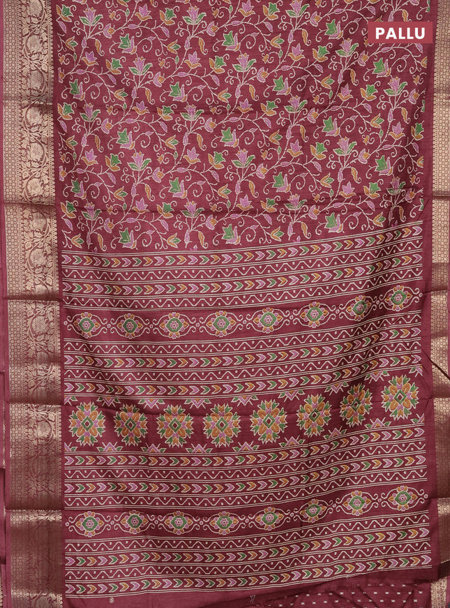Semi dola saree maroon with allover prints and zari woven border