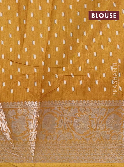 Semi dola saree mustard yellow with allover prints and zari woven border