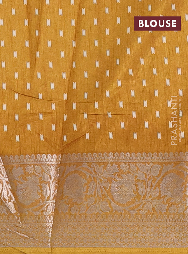 Semi dola saree mustard yellow with allover prints and zari woven border