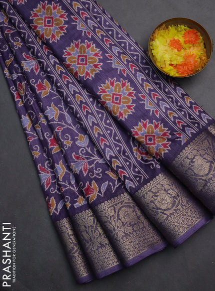 Semi dola saree violet shade with allover prints and zari woven border