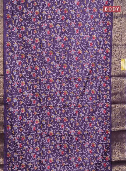 Semi dola saree violet shade with allover prints and zari woven border