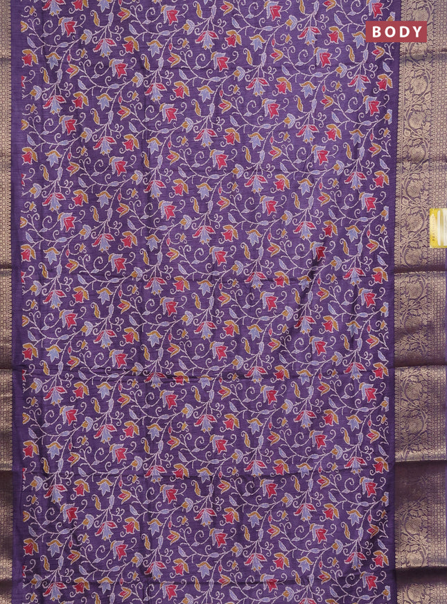 Semi dola saree violet shade with allover prints and zari woven border