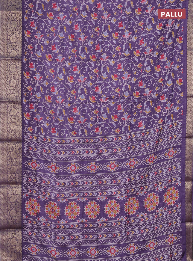 Semi dola saree violet shade with allover prints and zari woven border