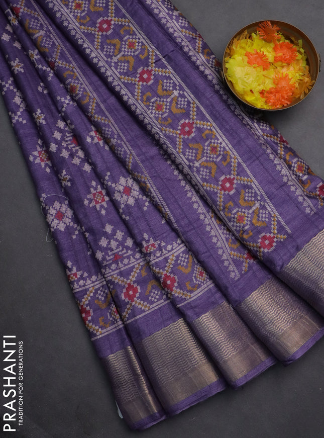 Semi dola saree violet shade with ikat prints and zari woven border