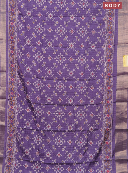 Semi dola saree violet shade with ikat prints and zari woven border