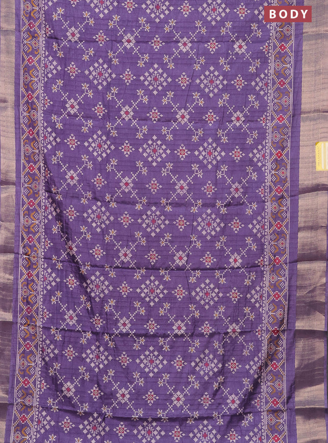 Semi dola saree violet shade with ikat prints and zari woven border