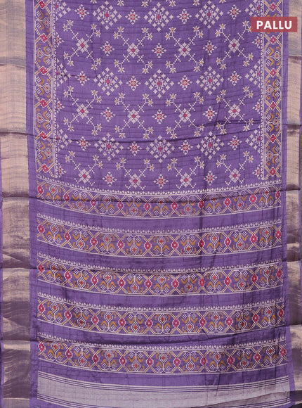 Semi dola saree violet shade with ikat prints and zari woven border