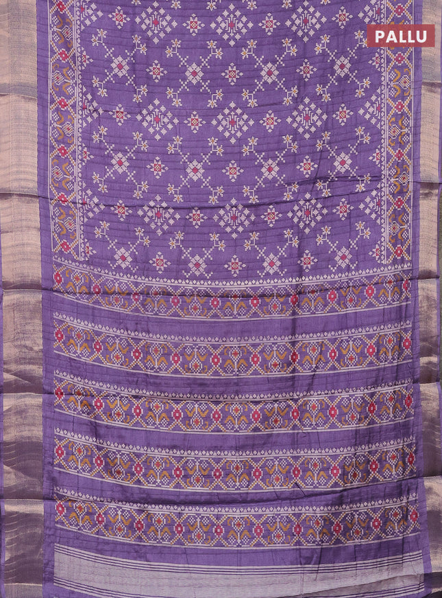 Semi dola saree violet shade with ikat prints and zari woven border