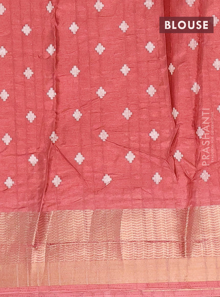 Semi dola saree peach shade with ikat prints and zari woven border
