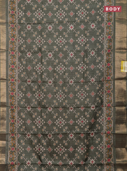 Semi dola saree sap green with ikat prints and zari woven border