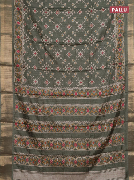 Semi dola saree sap green with ikat prints and zari woven border