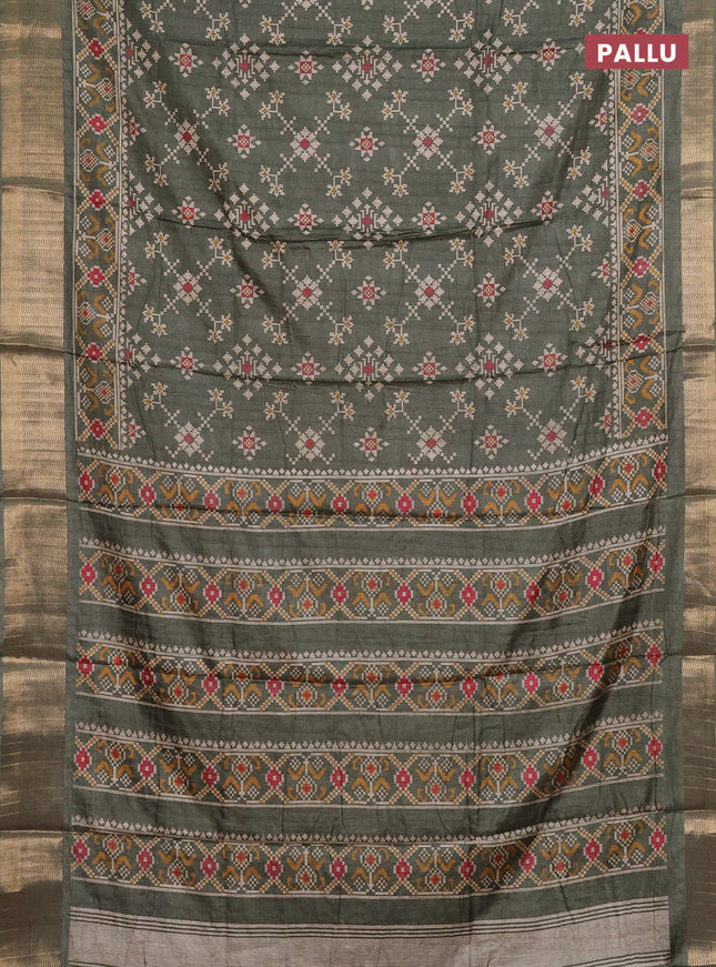 Semi dola saree sap green with ikat prints and zari woven border