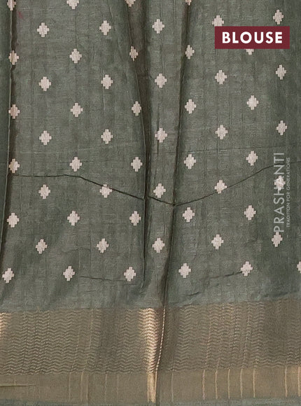 Semi dola saree sap green with ikat prints and zari woven border