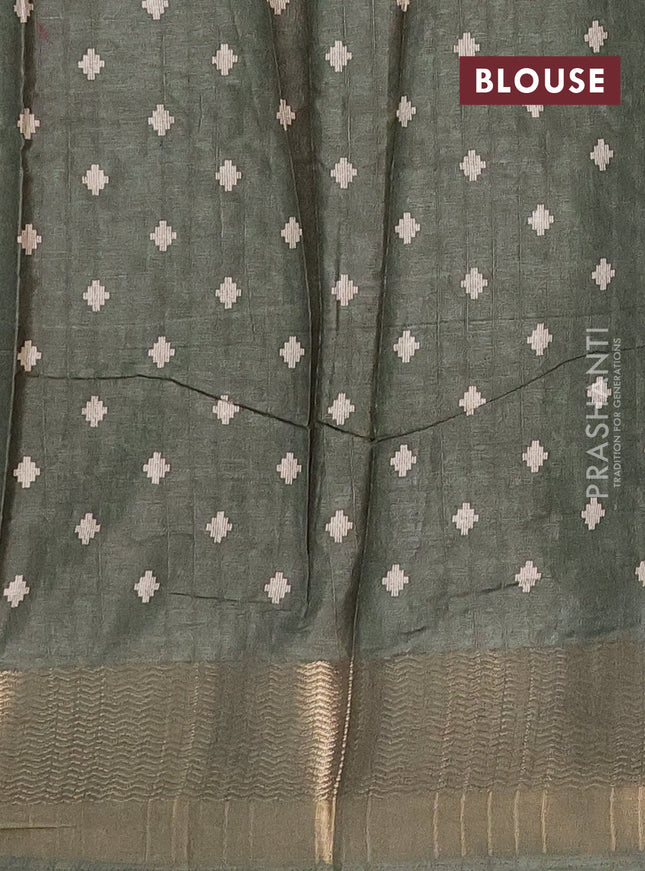 Semi dola saree sap green with ikat prints and zari woven border