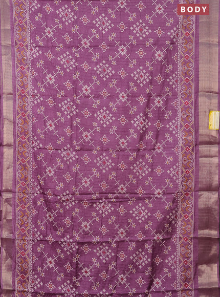 Semi dola saree mild purple with ikat prints and zari woven border