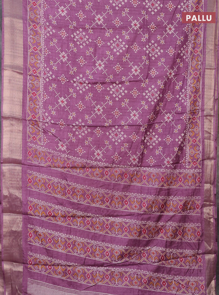 Semi dola saree mild purple with ikat prints and zari woven border