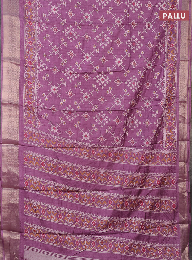 Semi dola saree mild purple with ikat prints and zari woven border